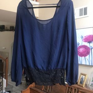 Navy Blue blouse with lace bottom